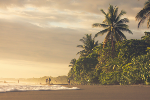 Costa Rica Water runs up a tropical beach in Costa Rica at sunset
