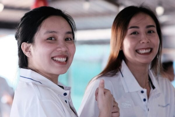 two women smiling
